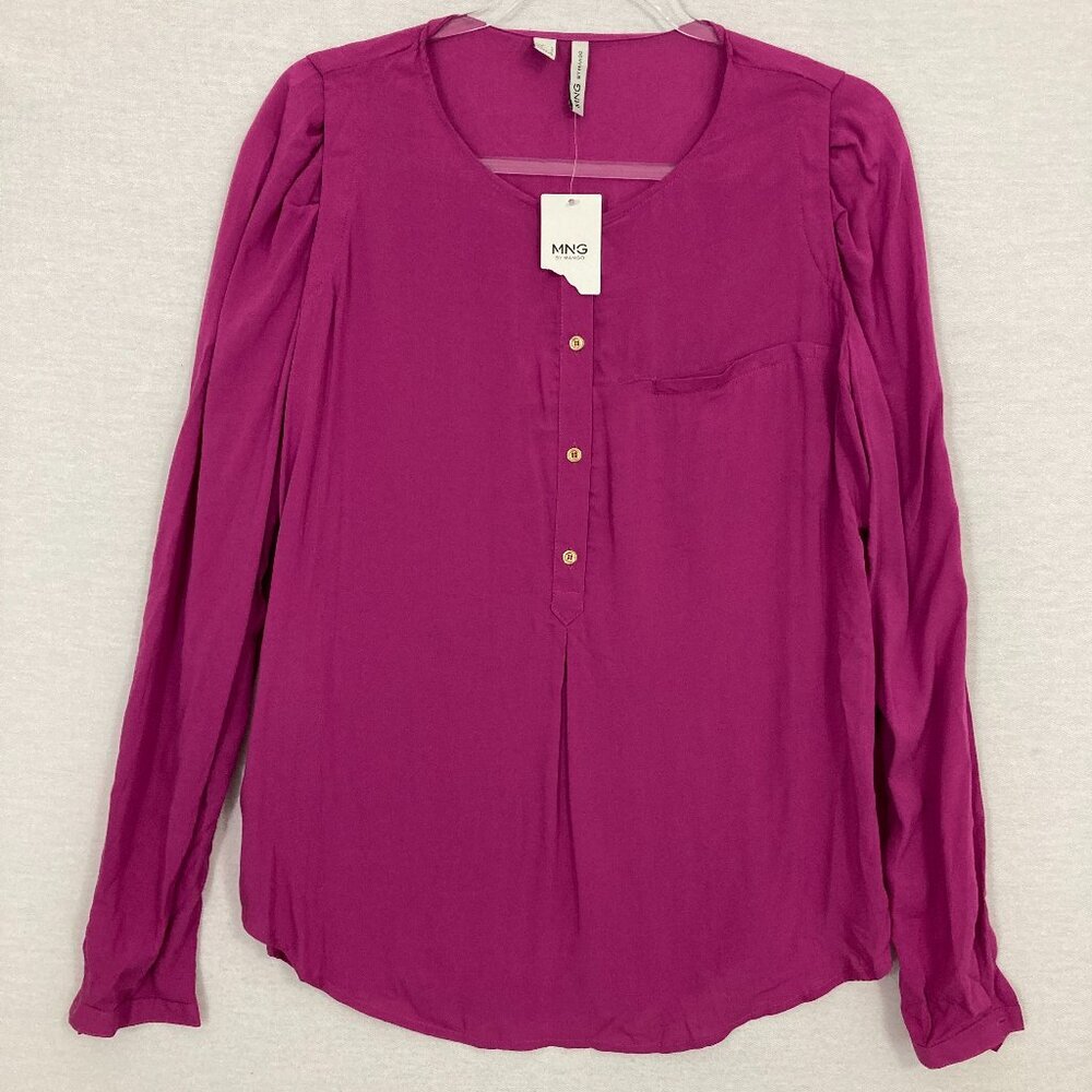 New Mango Pink Ultra Soft Button Popover Round Neck Blouse size 8 Preppy Office